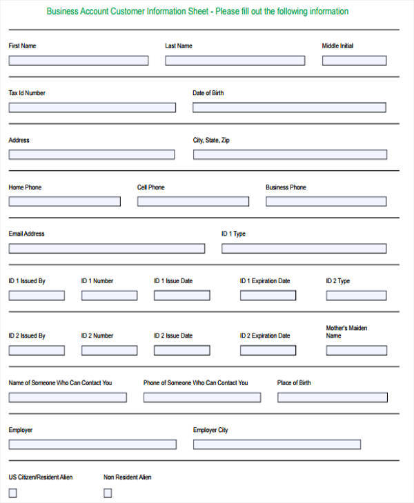business customer information sheet2