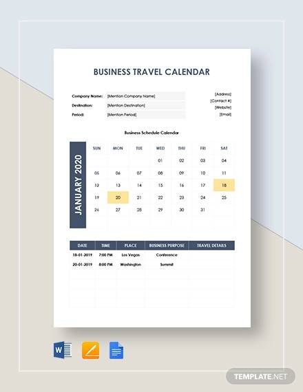 business travel calendar template