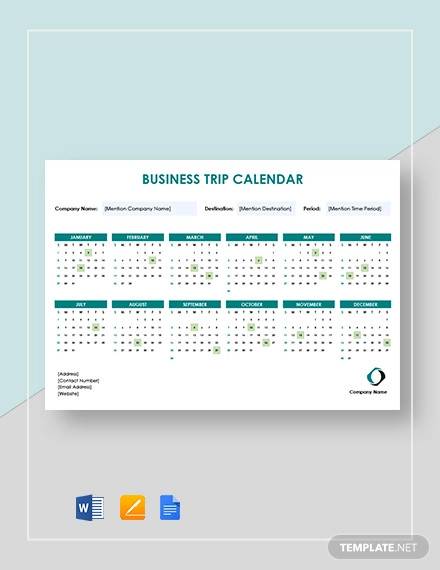 business trip calendar template