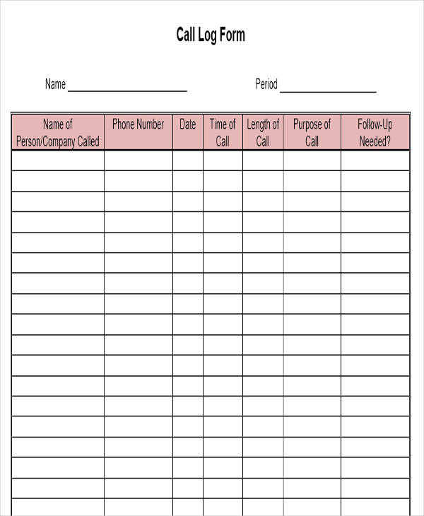 call log sheet template