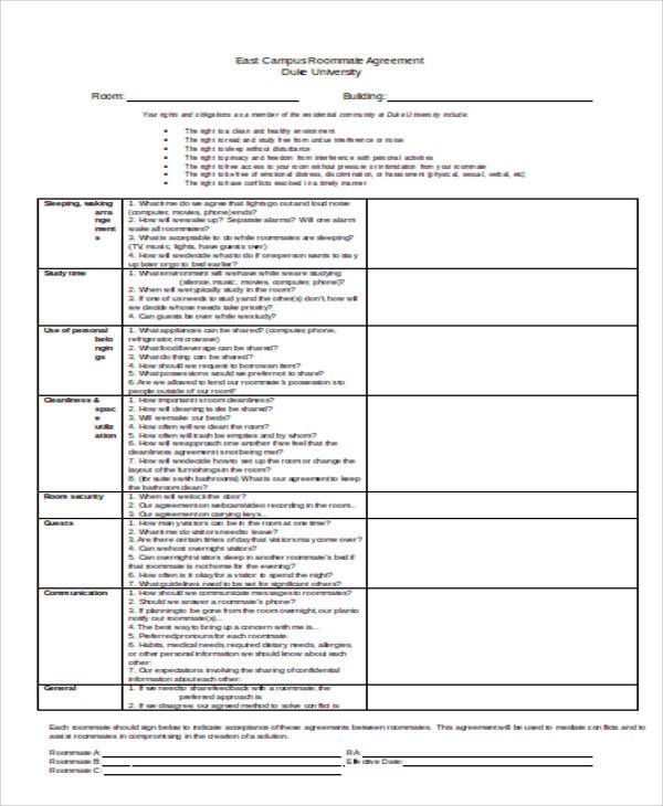 campus roommate agreement