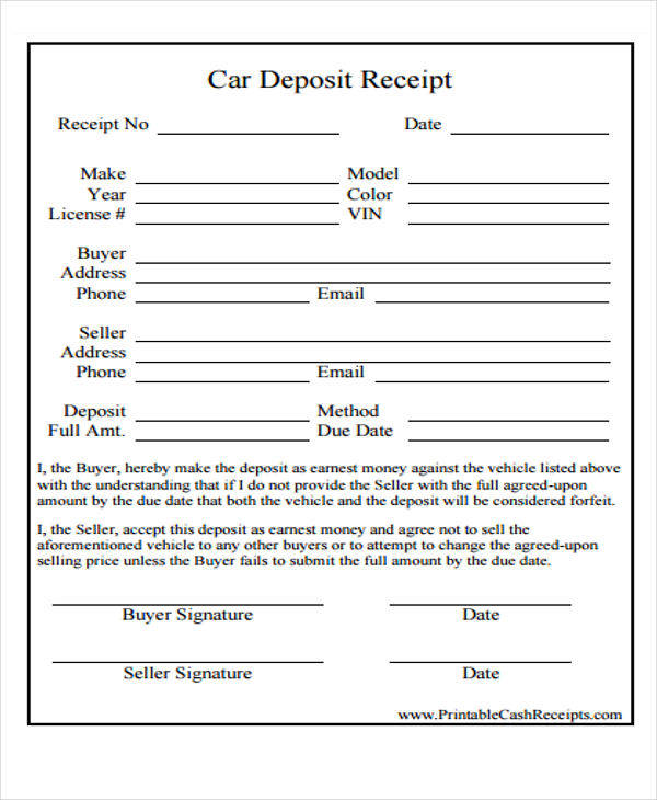 Free Car Vehicle Downpayment Receipt Template Word Excellent Free 