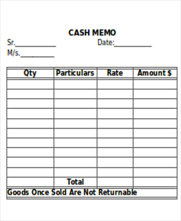 Download FREE 8+ Cash Memo Templates in Google Docs | MS Word | Apple Pages