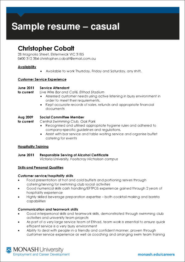 casual resume sample