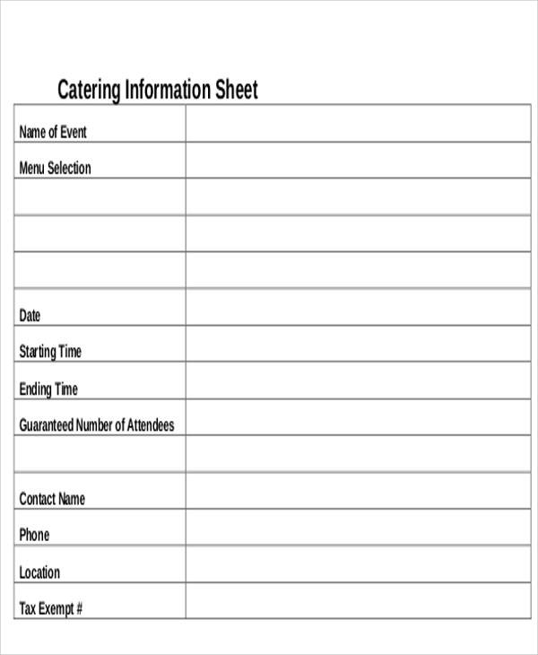 catering event information sheet