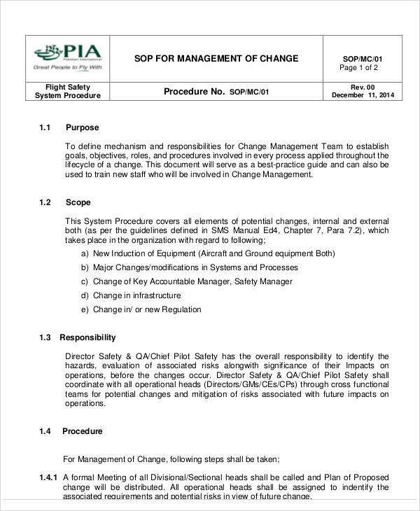 Change Control Procedure Sop