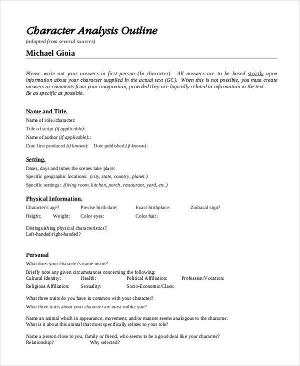 FREE 9 Character Analysis Templates In MS Word PDF