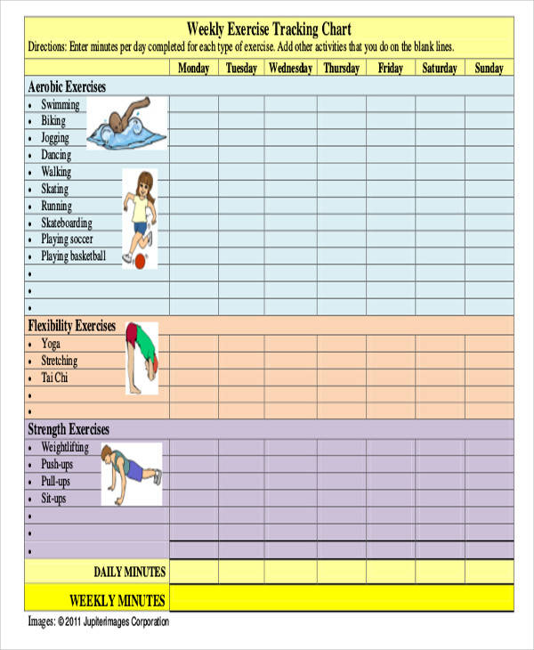 26-printable-exercise-chart-forms-and-templates-fillable-samples-in-images