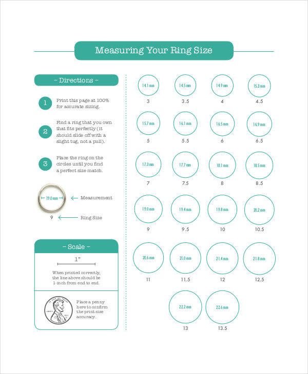 chart for ring measurement