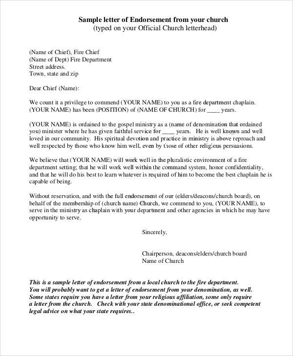 church endorsement letter