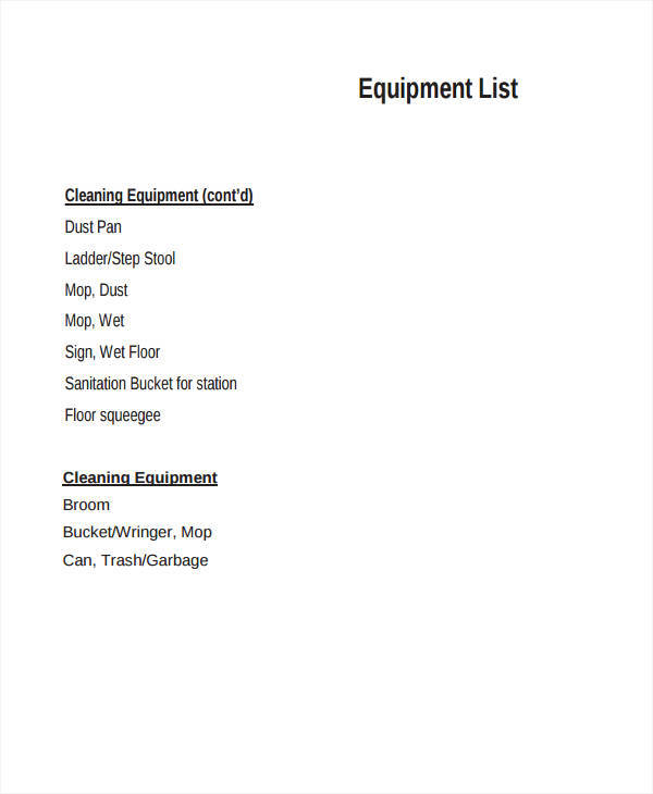 cleaning equipment list