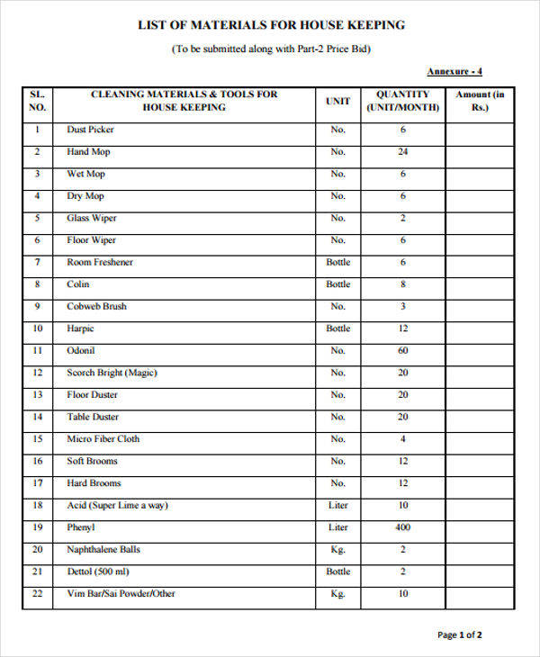 FREE 43 List Templates In PDF