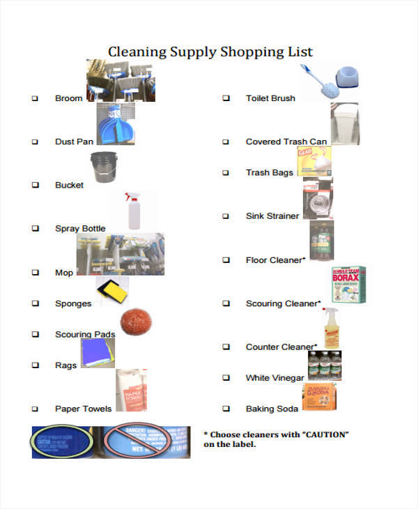 cleaning supplies list
