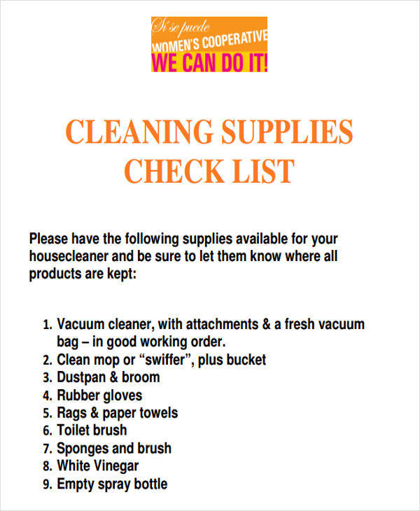 cleaning supplies list
