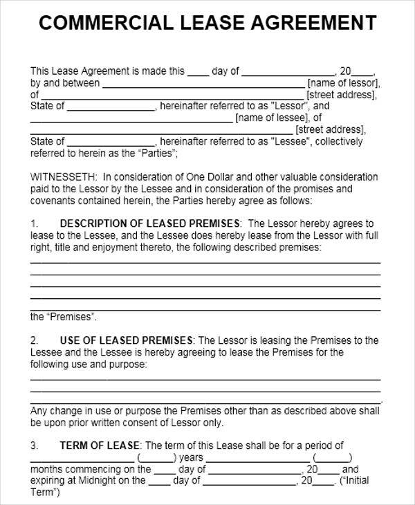 Free Printable Commercial Lease Agreement Template