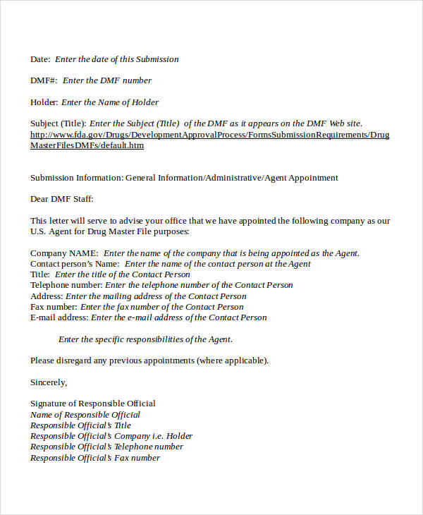 company agent appointment letter