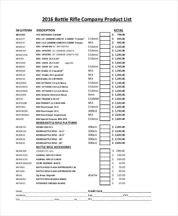 FREE 8+ Product List Samples & Templates in PDF MS Word