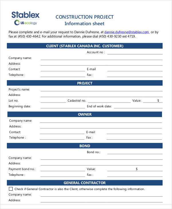 construction project information sheet