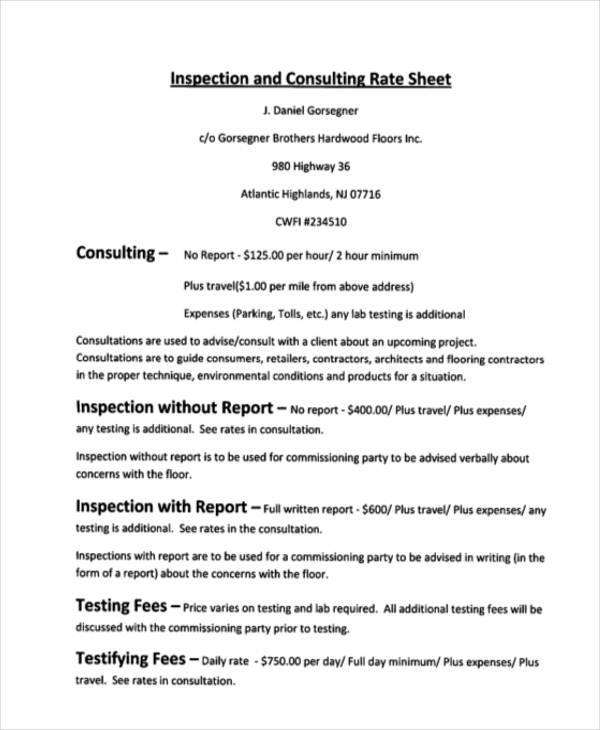 consulting rate sheet