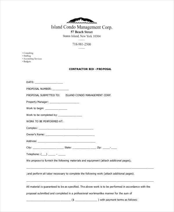 contract bid proposal