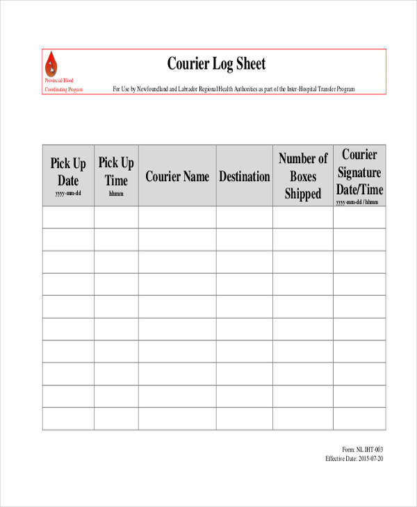 courier delivery log sheet