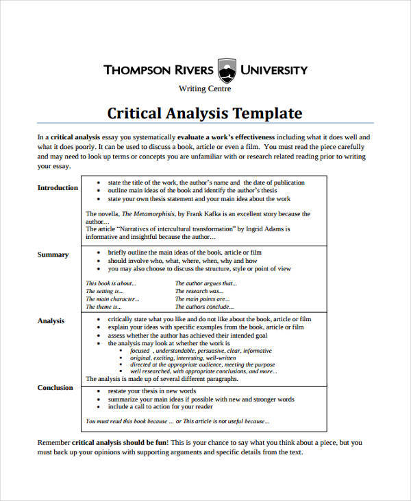 critical assessment template