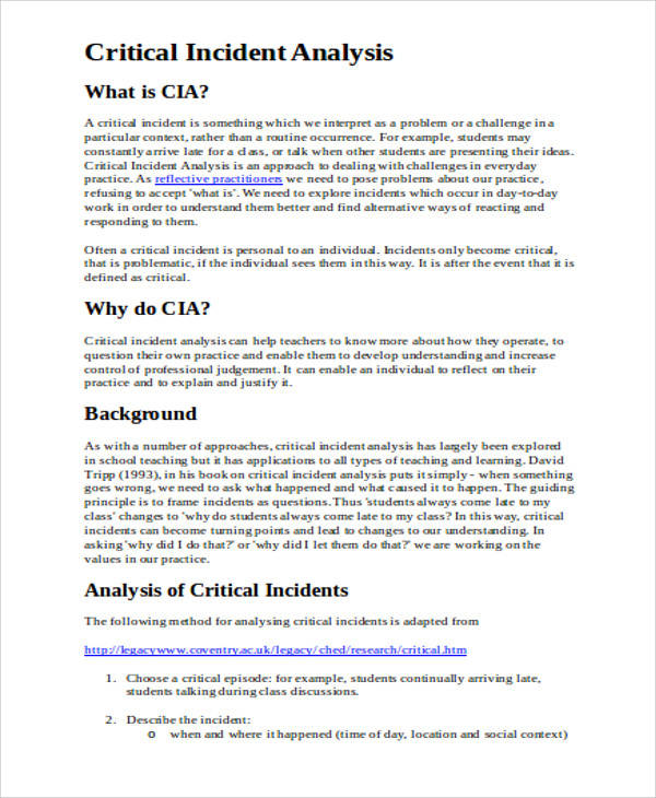 benchmark critical incident paper assignment