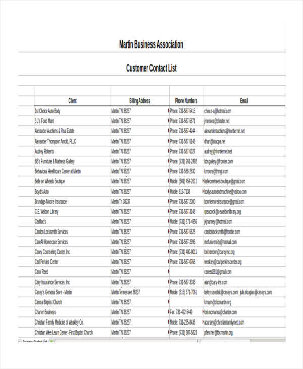 customer contact list