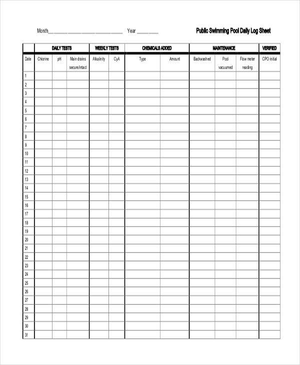 daily cleaning log sheet