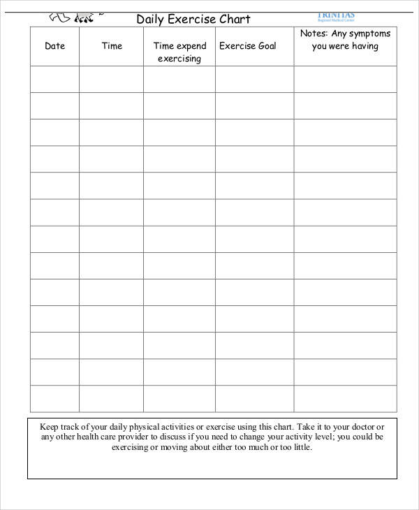 daily exercise chart templates