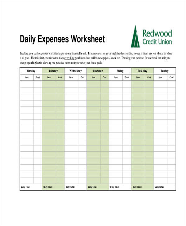 daily expense sheet