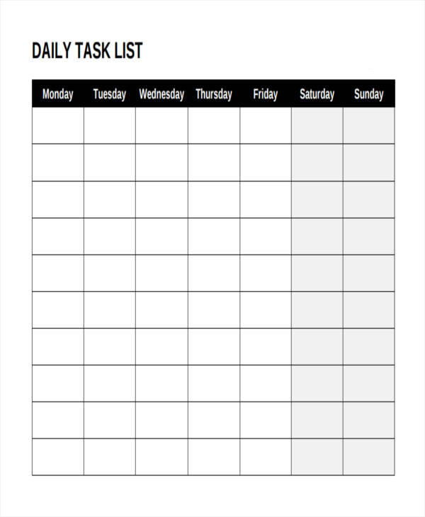 daily task list template