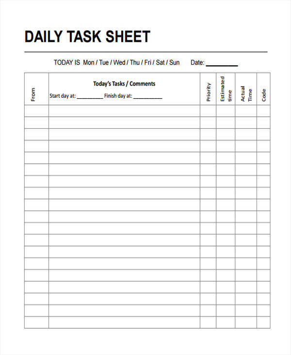 FREE 15+ Task Sheet Samples & Templates in PDF | MS Word