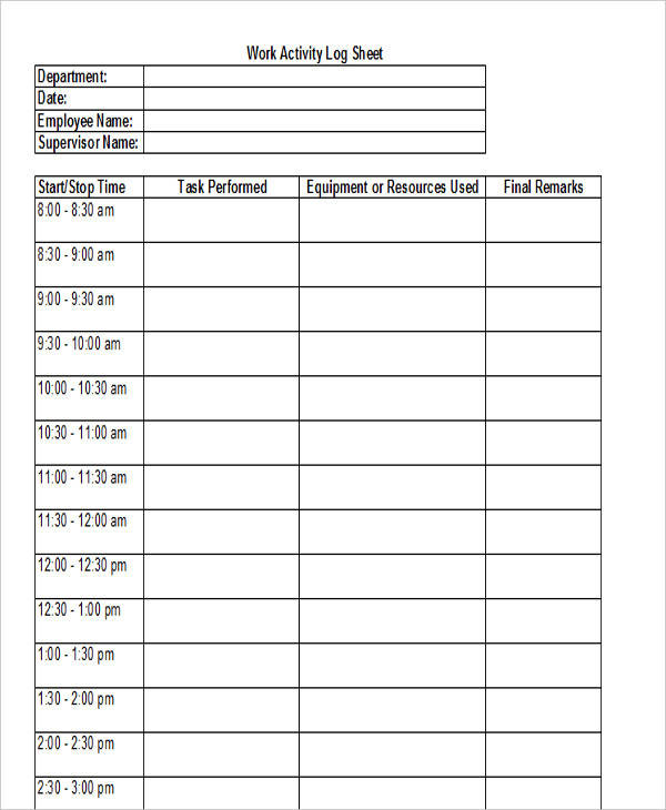 Work Log Template Google Sheets