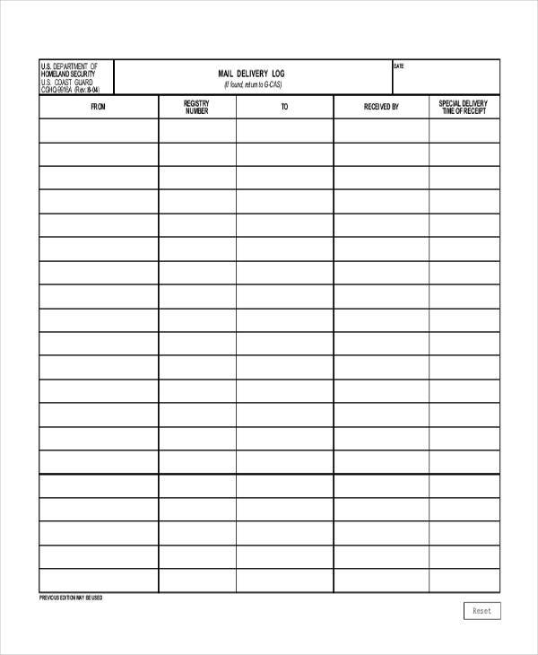 delivery log sheet sample