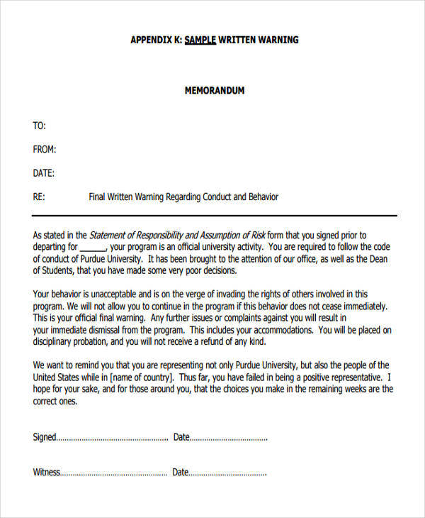 Disciplinary Action Letter Template