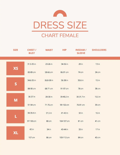 dress size chart female template