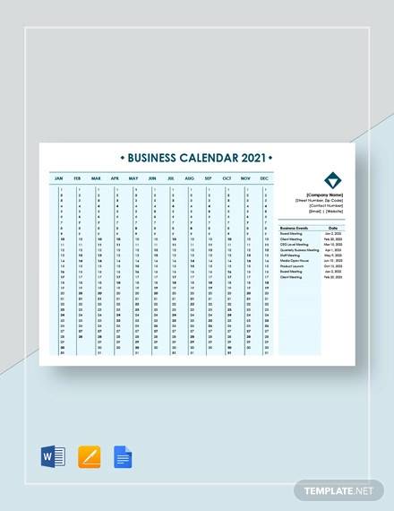 editable business calendar template