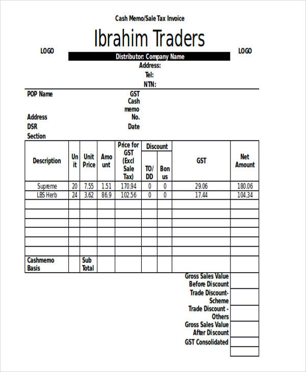 Download Cash Memo Template Excel | HQ Template Documents