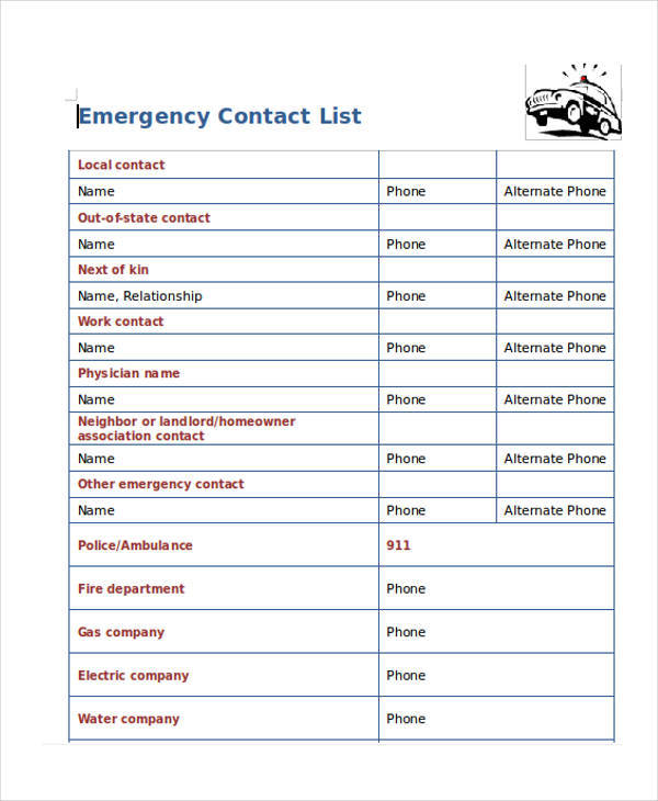top printable emergency contact list pierce blog