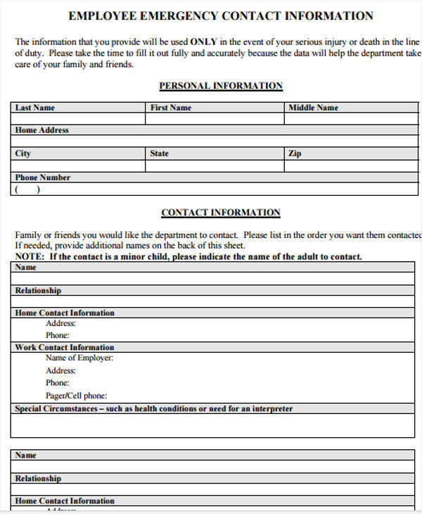 employee contact information sheet1