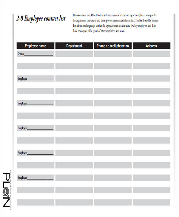 employee contact list template