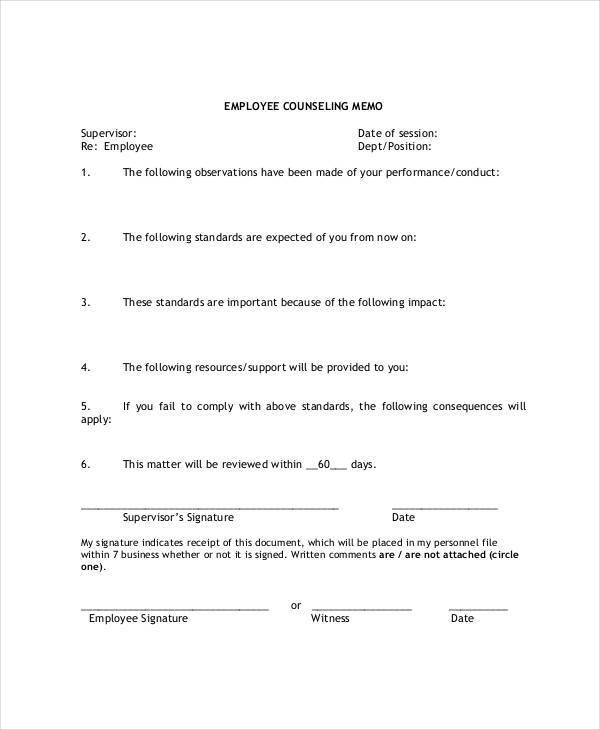 employee counseling memo template1