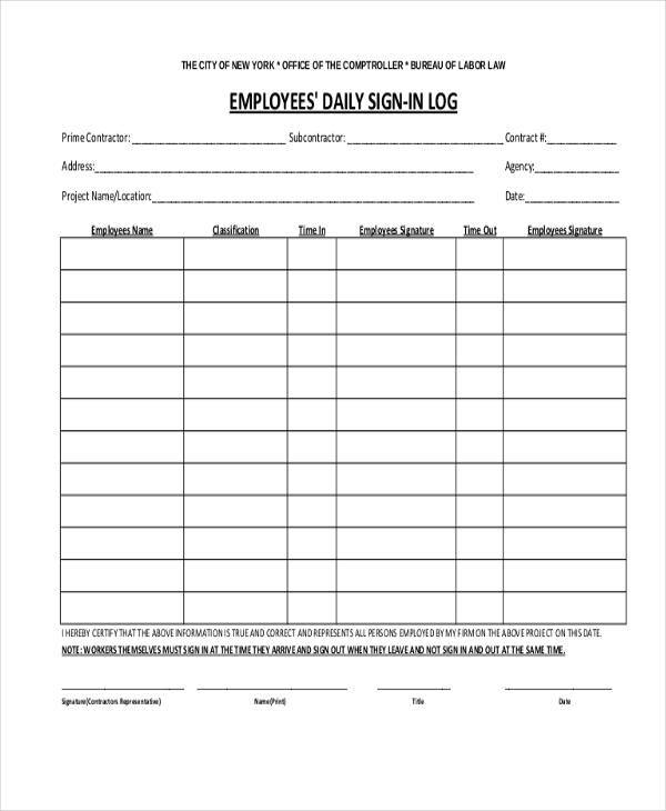 employee daily log sheet