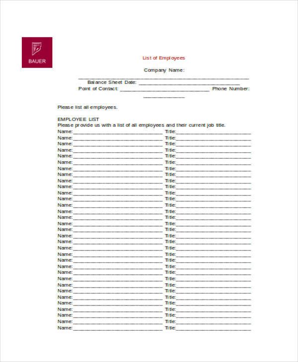 Employee Extension List Template