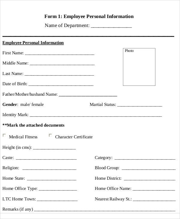 employee personal information sheet