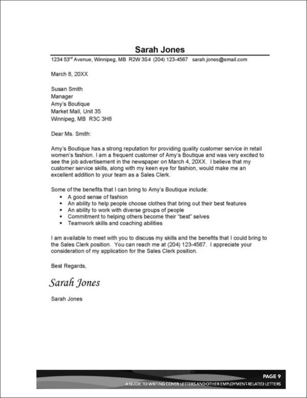 employment cover letter