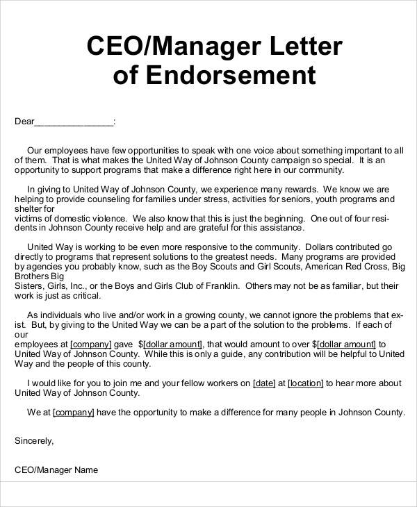 endorsement ceo letter