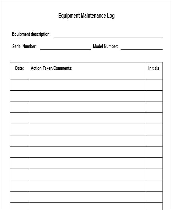 equipment log sheet sample