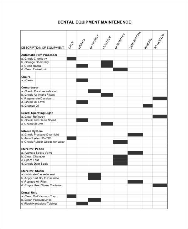 equipment maintenance log sheet